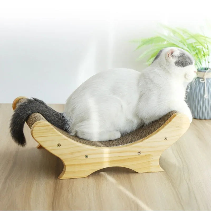 Fluffy Finds Wooden Cat Scratcher Lounge Bed