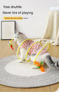 Fluffy Finds Foldable Cat Tunnel Toy — Interactive S-Shape Spring Tunnel with Feathers & Mouse