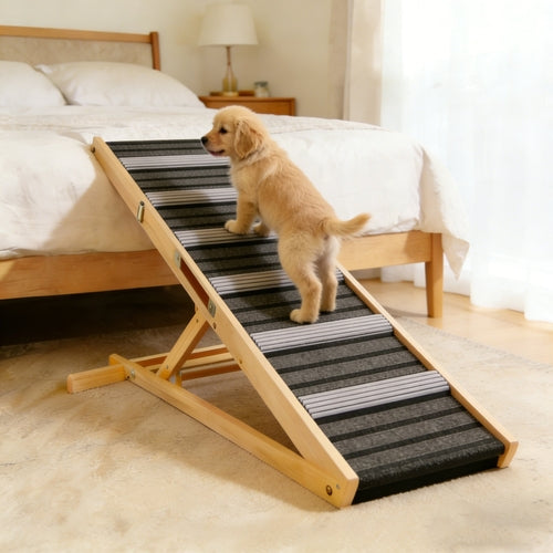 Fluffy Finds Adjustable Wooden Pet Ramp — Safe & Easy Access for Dogs of All Sizes