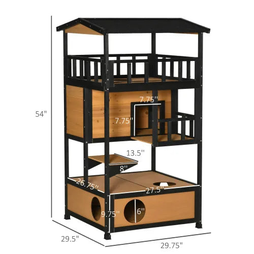 Fluffy Finds Wooden Outdoor Cat House — Multi Level Wild Cat Sanctuary & Tree