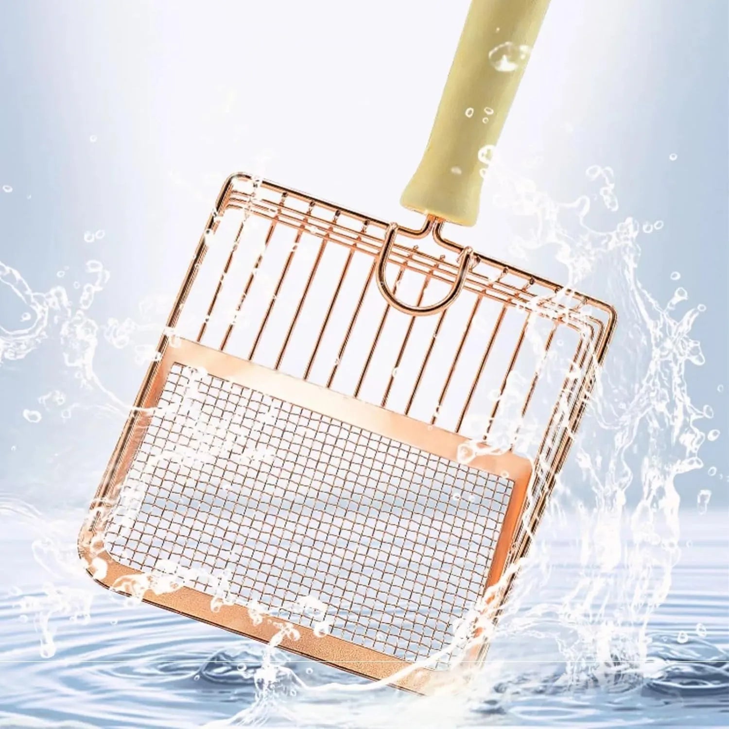 Fluffy Finds Metal Cat Litter Scoop — Deep Sifting Scoop with Wooden Handle & Hook