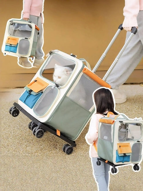 Fluffy Finds 4-in-1 Pet Travel Carrier — Backpack, Trolley & Shoulder Bag for Cats & Small Dogs
