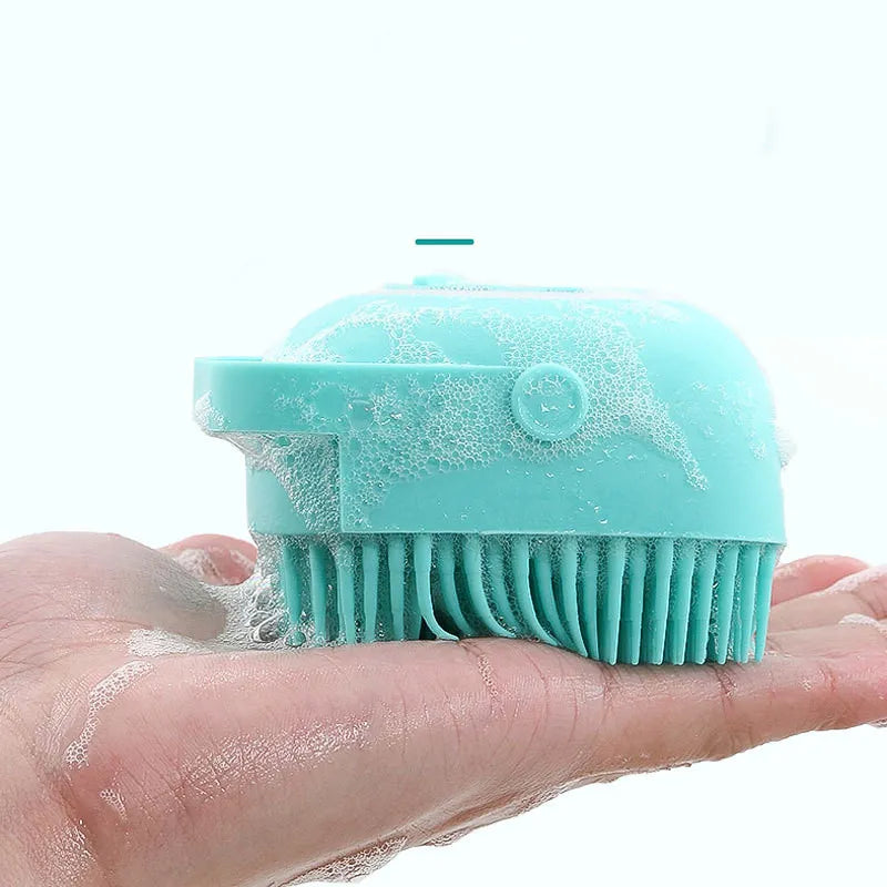 Fluffy Finds Pet Silicone Massage Bath Brush — 2 in 1 Shampoo Dispenser & Grooming Brush