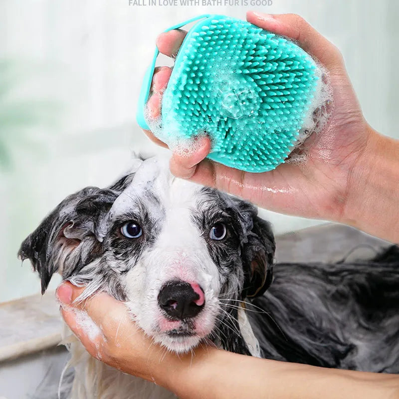 Fluffy Finds Pet Silicone Massage Bath Brush — 2 in 1 Shampoo Dispenser & Grooming Brush