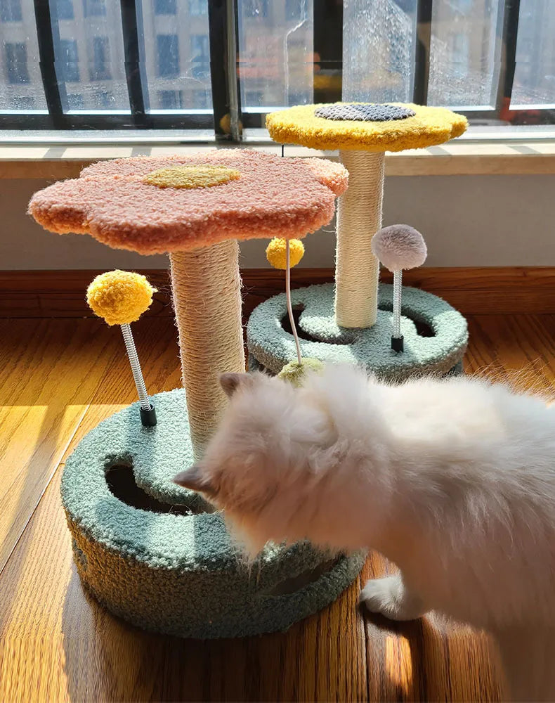 Fluffy Finds Flower Cat Scratching Tower