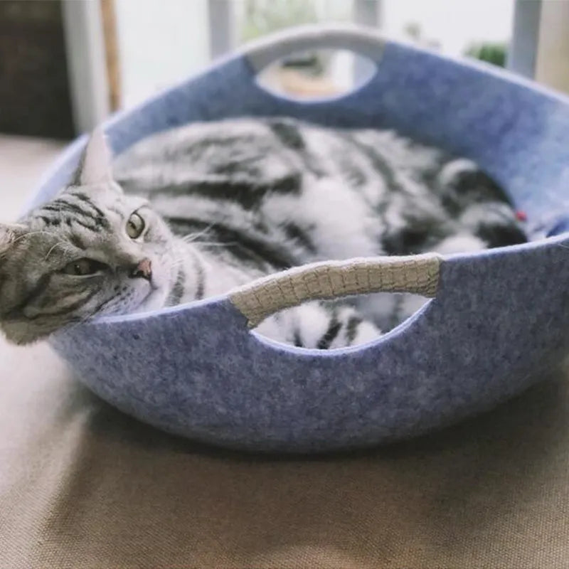 Fluffy Finds Felt Cat Basket Bed — Cozy Open Pet Bed for Cats