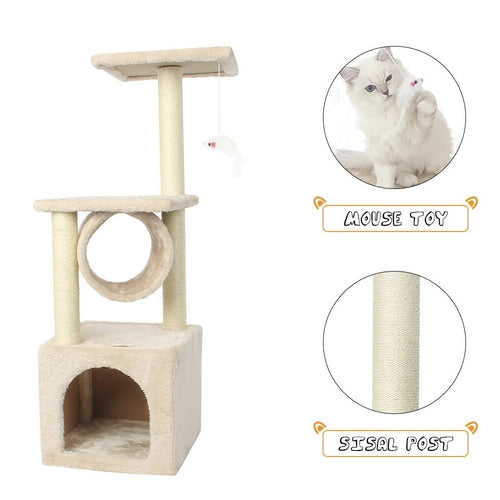 Fluffy Finds 3-Level Cat Tree Tower — Scratching Post, Cozy House & Play Centre