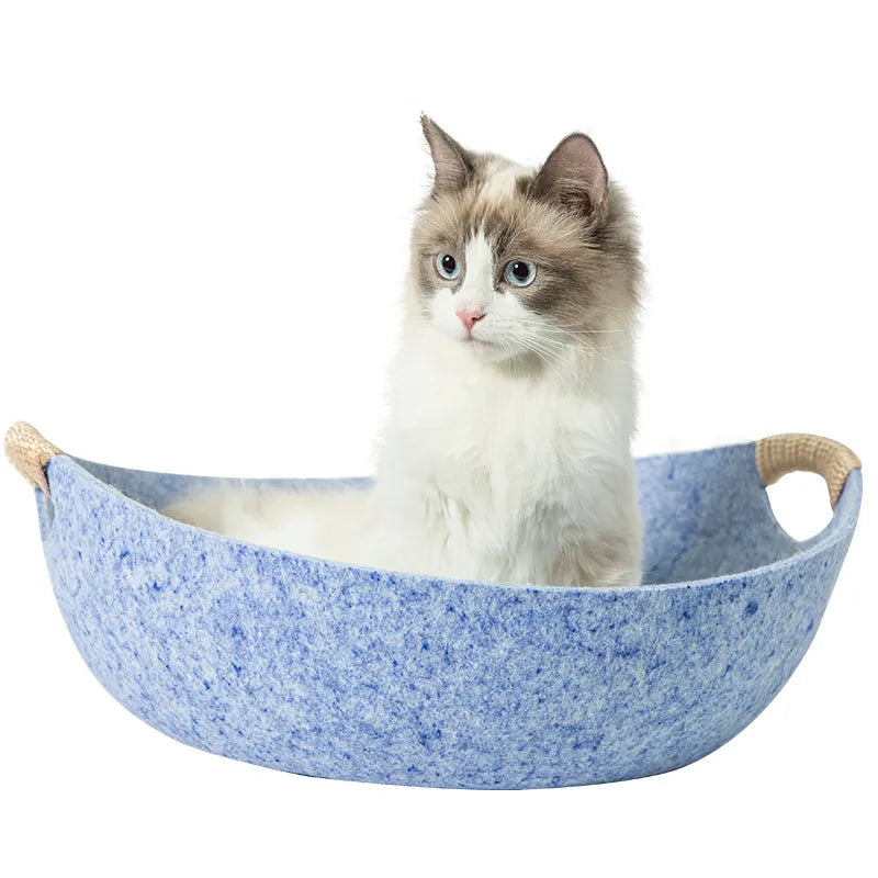 Fluffy Finds Felt Cat Basket Bed — Cozy Open Pet Bed for Cats