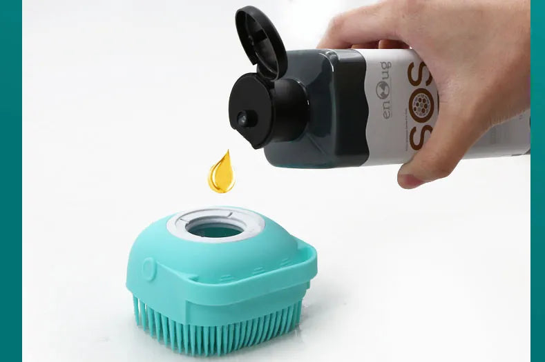 Fluffy Finds Pet Silicone Massage Bath Brush — 2 in 1 Shampoo Dispenser & Grooming Brush