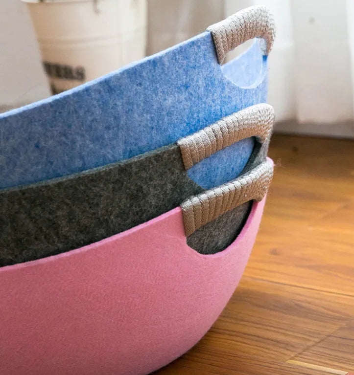 Fluffy Finds Felt Cat Basket Bed — Cozy Open Pet Bed for Cats